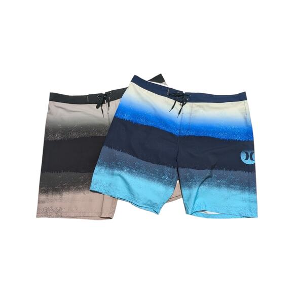 Hurley Phantom Sunset Stripe Board Shorts BUNDLE Black Obsidian Blue Swim Trunks - Picture 1 of 8